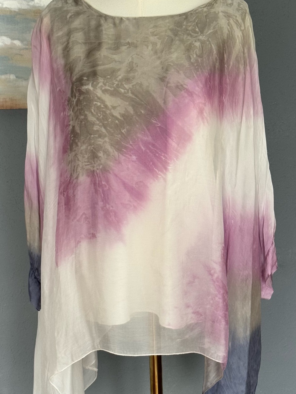 Italian Silk Tie-Dye Top Women’s One Size Pink Gray